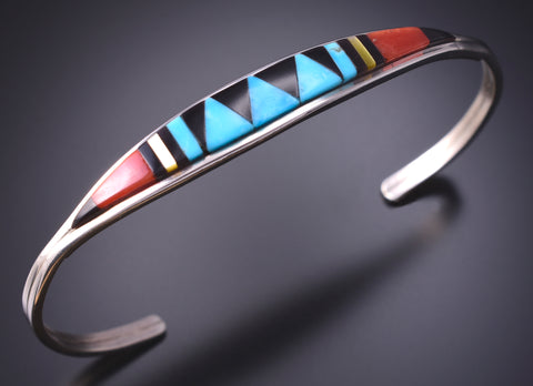 Silver & Turquoise Multistone Zuni Inlay Bracelet by Cena Weebothee 4M16R