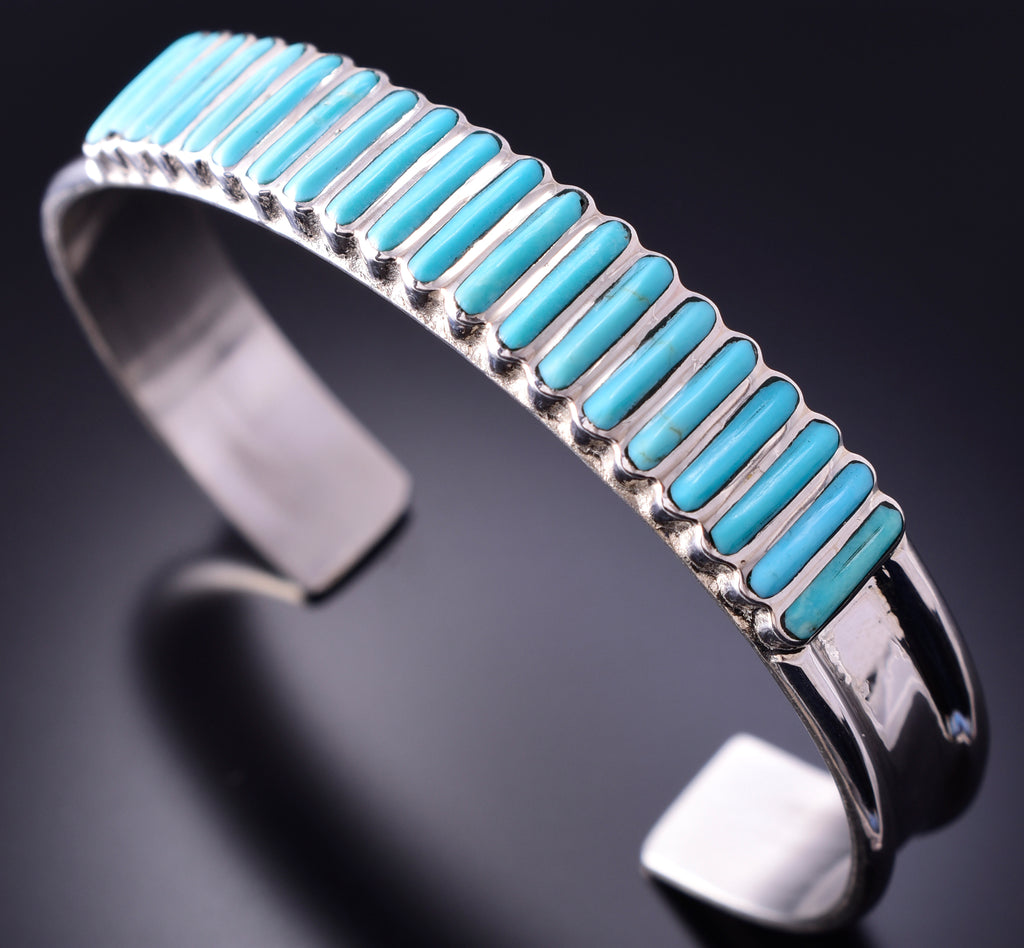 Silver & Turquoise Zuni Inlay Bracelet by Lucy Sheyka 4A19C