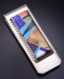 Silver & Turquoise Mulistone Navajo Inlay Money Clip by Arnold Yazzie 5B06L