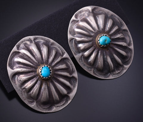 Silver & Turquoise Navajo Concho Post Earrings by Joan Begay 5A30K