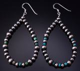 Silver & Turquoise Navajo Pearls Loop Earrings by Teresa Skeets 5B14B