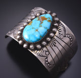 Silver & Turquoise Navajo Handstamped Hair Barrette/Pony Tail Holder 5B06N