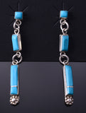 Silver & Turquoise Zuni Inlay Long Earrings by Fernina Malani 5A30M