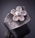 Size 8-3/4 Silver Navajo Cuttlefish Bone Tufacast Flower Ring Darryl Begay 4F10G