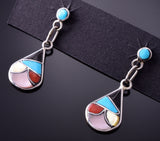 Silver & Turquoise Multistone Zuni Inlay Earrings by Antoinette Ahiyite 4E28V