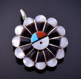 Silver & Turquoise Multistone Zuni Inlay Sunface Pendant by Romero Vacit 4L22Z