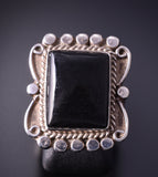 Size 6-3/4 Vintage Silver & Onyx Handmade Ring - Unknown Origin 4F10V