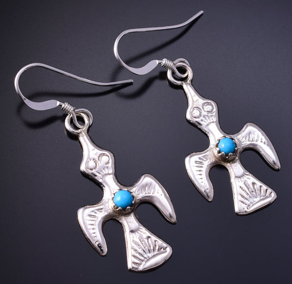 Silver & Turquoise Navajo Handmade Waterbird Earrings by Lorraine Chee 4J02V