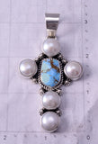 Silver & Golden Hills Turquoise Fresh Pearl Navajo Pendant by Erick Begay 5B26M