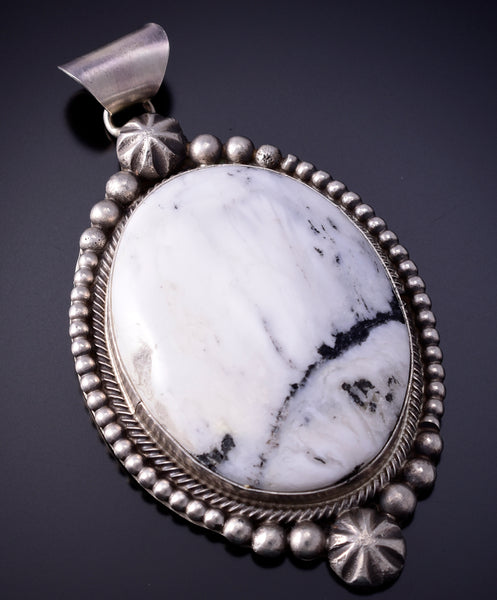 White Buffalo Turquoise Silver Pendant by Scott Skeets - 4L25K