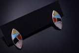 Silver & Turquoise Multistone Zuni Inlay Post Earrings by Ada Bowannie 4H27Q