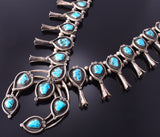 Vintage Silver & Turquoise Navajo Squash Blossom Necklace 4F04L