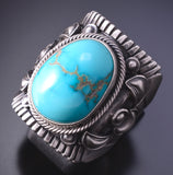 Size 9-3/4 Silver & Turquoise Navajo Handmade Mens Ring by Derrick Gordon 4J30T