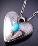 Reversible Silver & Turquoise Navajo Handmade Puffed Heart Pendant 4K10J