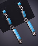 Silver & Turquoise Zuni Inlay Long Earrings by Fernina Malani 5A30M