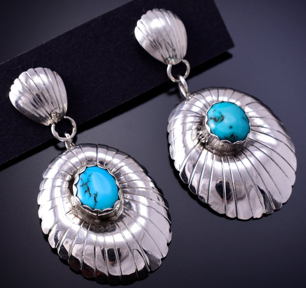 Silver & Turquoise Navajo Concho Dangle Earrings 4K07R