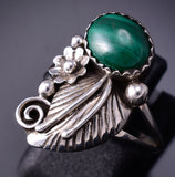 Preowned Size 6-1/2 Silver & Malachite Navajo Handmade Feather Ring 4M16O