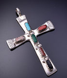 Silver & Turquoise Multistone Zuni Inlay Cross Pendant by Cecelia Iule 4L12W