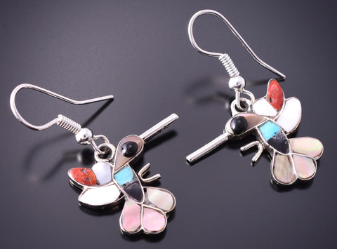 Silver & Turquoise Multistone Zuni Handmade Hummingbird Earrings by WW 4E28U