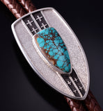 Silver & Royston Turquoise Navajo Tufacast Shield Bolo Tie by Robert Begay 4G23