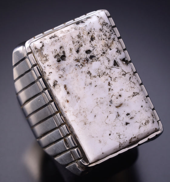 Size 9-3/4 Silver & White Buffalo Turquoise Navajo Ring by Trevor Jack 4M16G