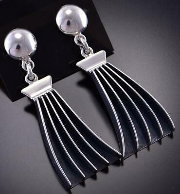 All Silver Water Flow Navajo Handmade Earrings by James Bahe 1C31U