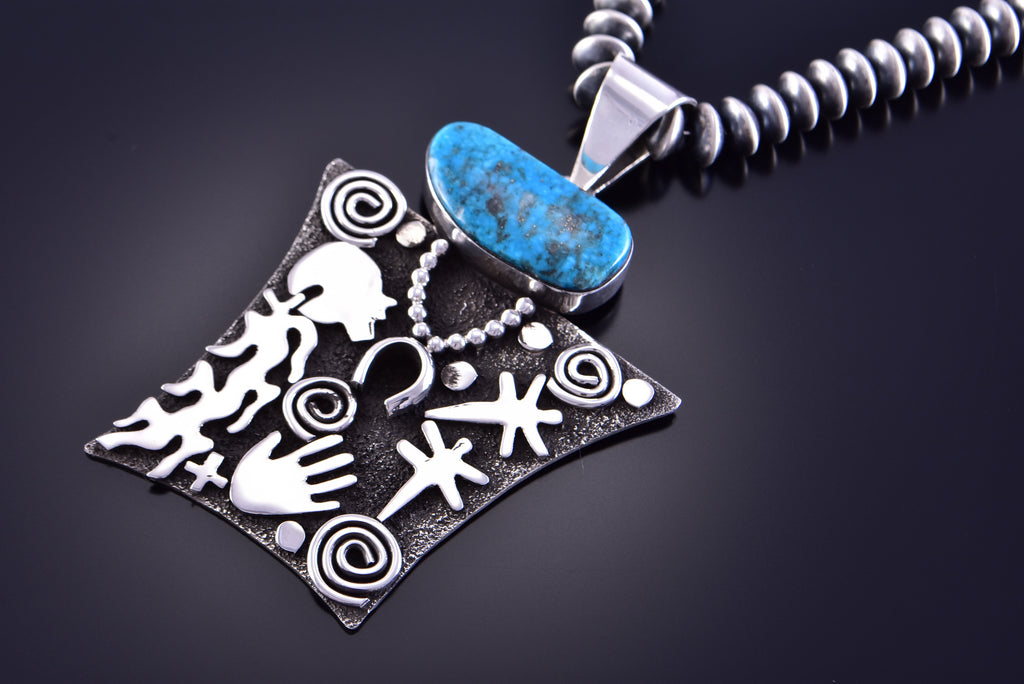 Silver & Kingman Turquoise Navajo Dine' Life Pendant by Alex Sanchez 2E03C